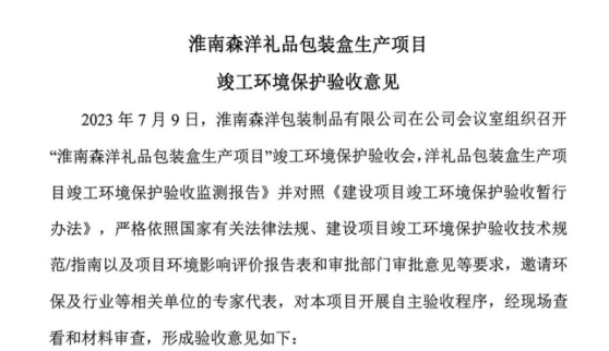 淮南森洋礼品包装盒生产项目 竣工环境保护验收监测报告